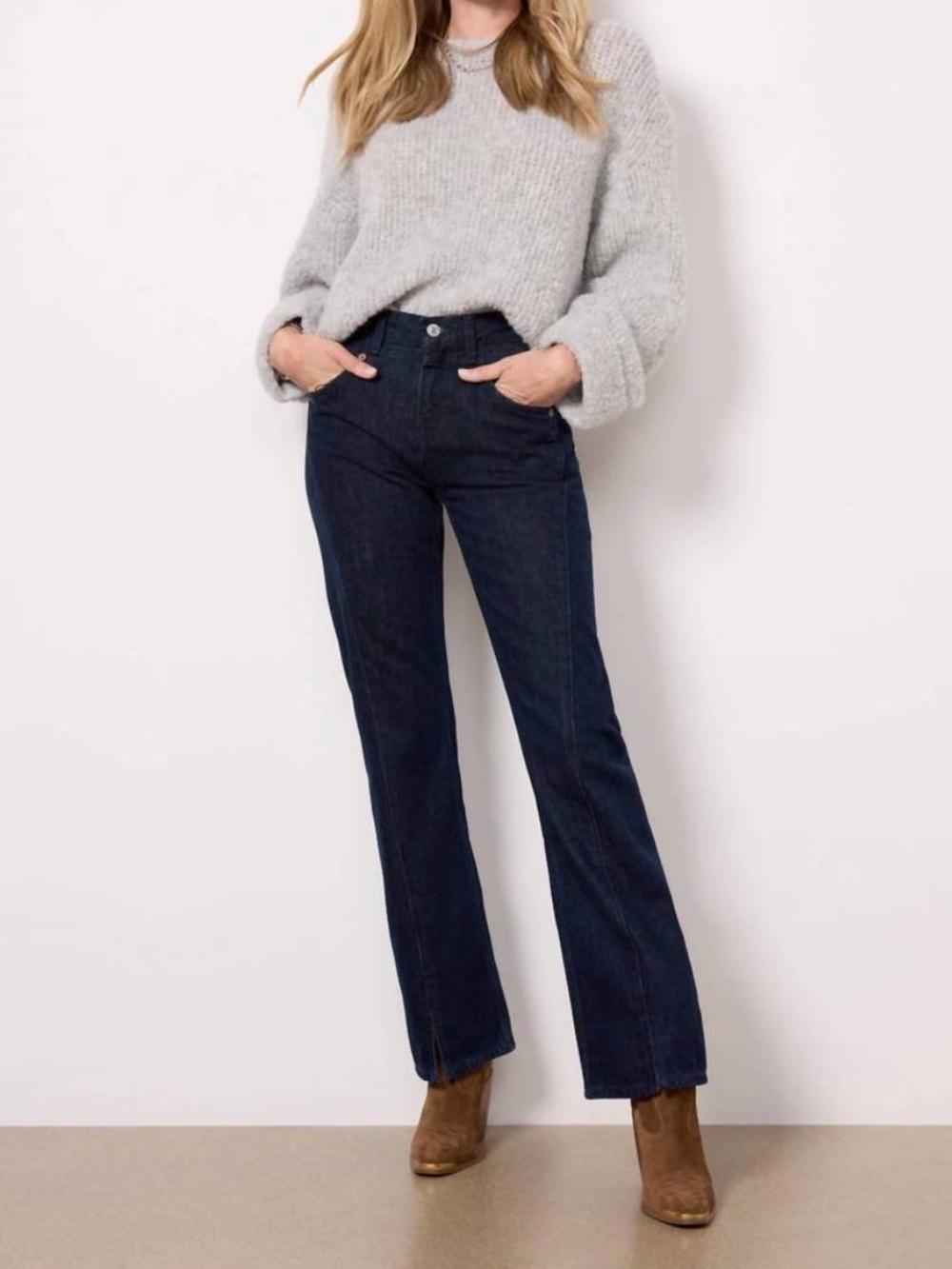 RE/DONE Mid Rise Kick Flare Jeans in Crosshatch Dark Rinse 35 x 31 L XL